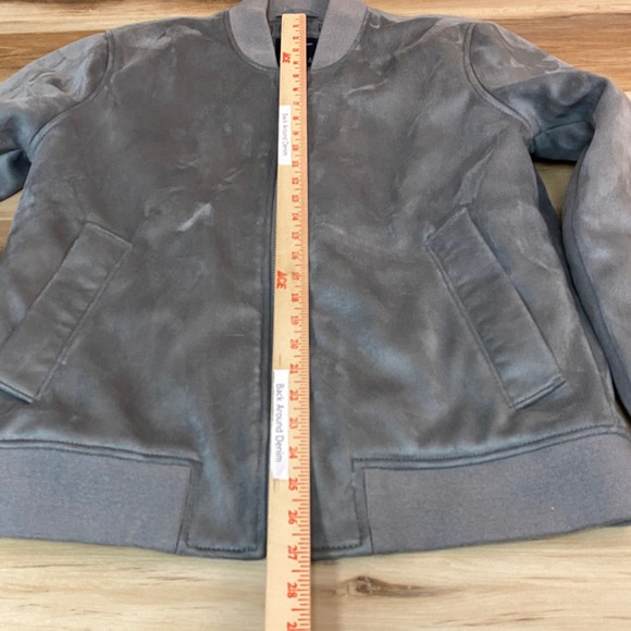 Abercrombie & Fitch Bomber Jacket Mens Large Gray Full Zip Ribbed Faux Suede - Picture 5 of 10
